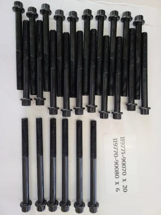 This is a complete head bolts kit for a Yanmar Marine engine 6LP(A)STE(P) series.  MDR70

These are new bolts and don’t include the washers.